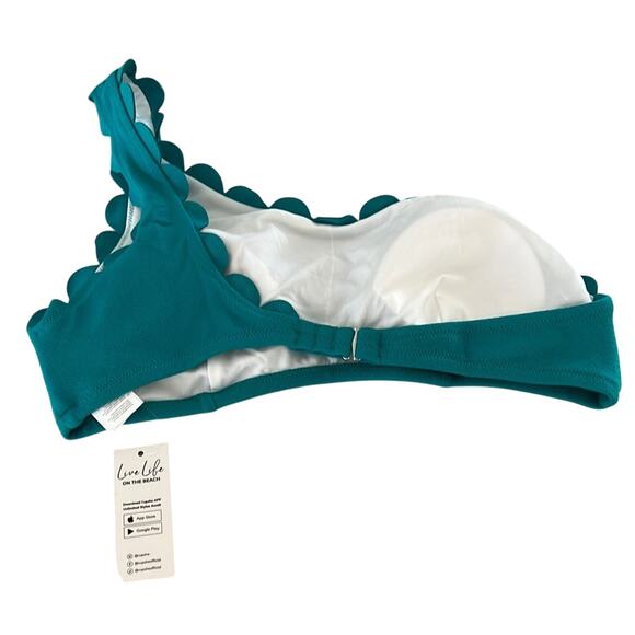 Cupshe Teal Blue Textured One Shoulder Scalloped Bikini Top Woman Size Large - Picture 2 of 4